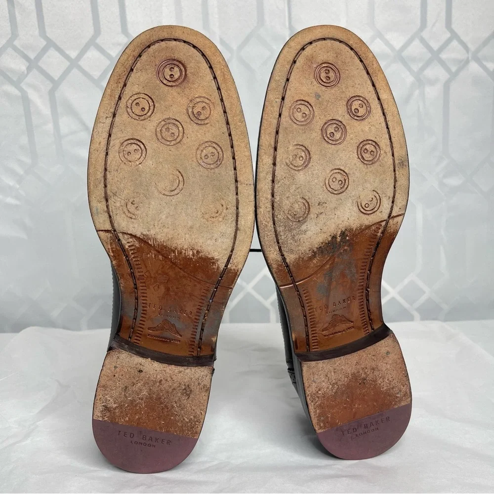 Ted Baker Chorlten Burnished Leather Wingtip Shoes Brogues Brown Men's Size 10